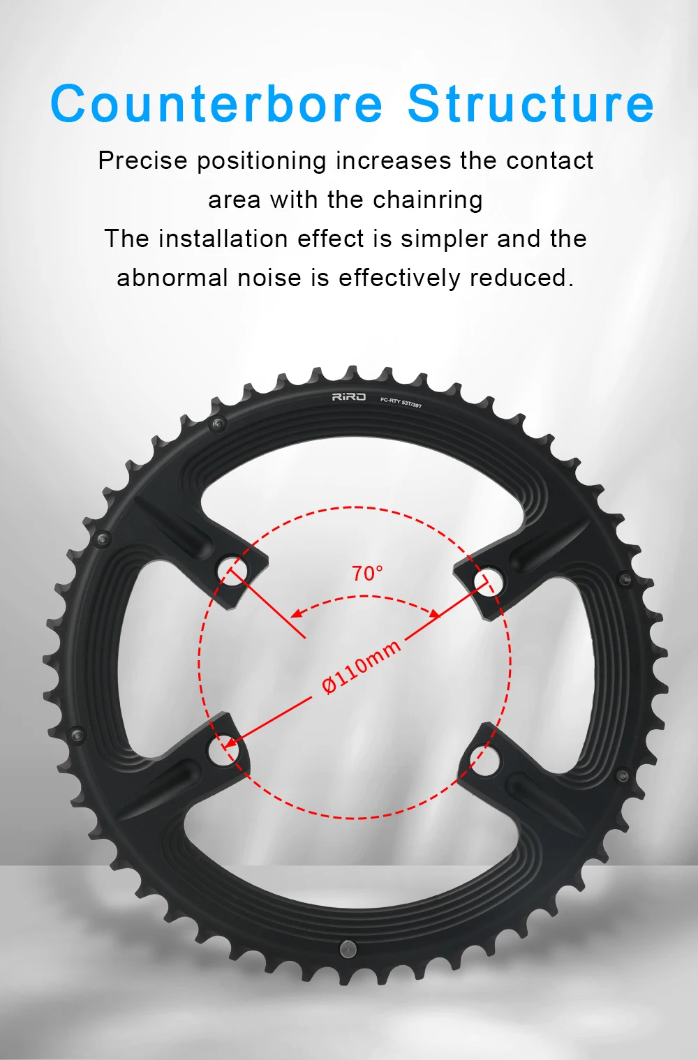 RIRO 4-Bolts 110BCD Aluminum Alloy Chainring for Shimano 105 R7000/Restore R8000/Dura-Ace R9100 50-34T 52-36T 53-39T Bike Parts