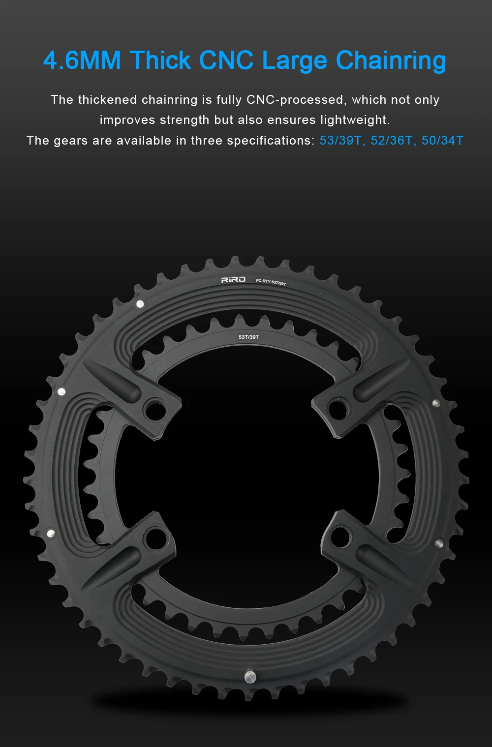 RIRO 4-Bolts 110BCD Aluminum Alloy Chainring for Shimano 105 R7000/Restore R8000/Dura-Ace R9100 50-34T 52-36T 53-39T Bike Parts