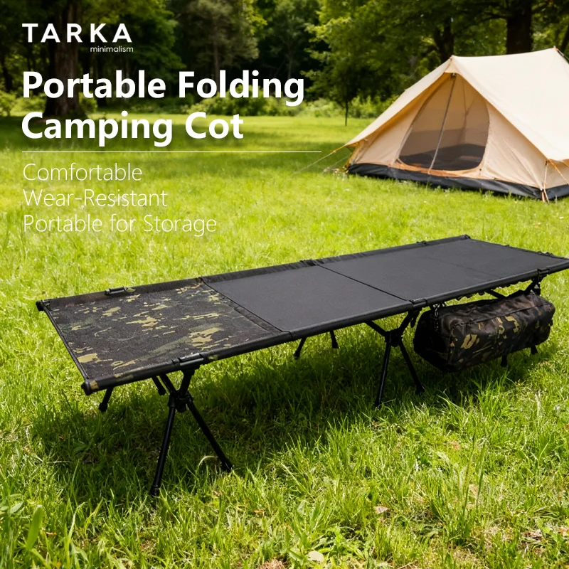 TARKA Folding Camping Cot Portable Outdoor Bed 150kg Capacity, 600D Oxford Fabric Aviation-Grade Aluminum Alloy for Picnic BBQ