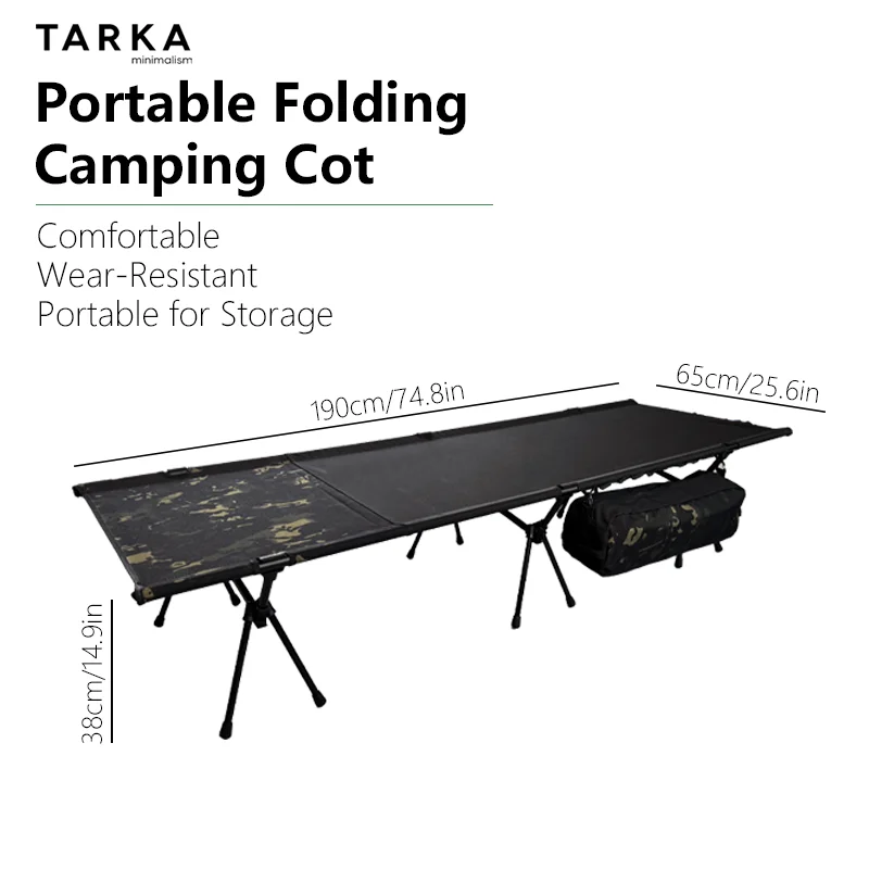 TARKA Folding Camping Cot Portable Outdoor Bed 150kg Capacity, 600D Oxford Fabric Aviation-Grade Aluminum Alloy for Picnic BBQ