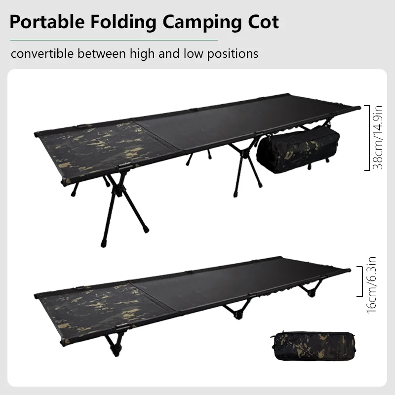 TARKA Folding Camping Cot Portable Outdoor Bed 150kg Capacity, 600D Oxford Fabric Aviation-Grade Aluminum Alloy for Picnic BBQ