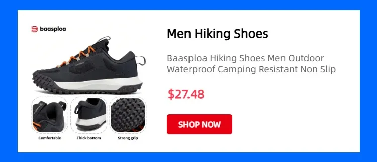 Baasploa Men Hiking Shoes New Comfort Climbing Outdoor Sneakers Trekking Non-Slip Wear Resistant Walking Shoes Male Lace-Up