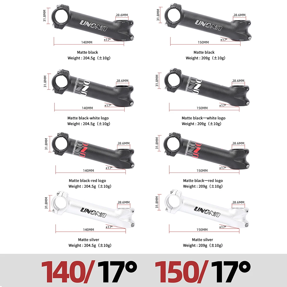UNO Long Stem Mtb Power 140/150mm Bicycle Fork Stem Extension 7/17 Degree Handlebar Stem Riser Road Power Downstem For Bicycl