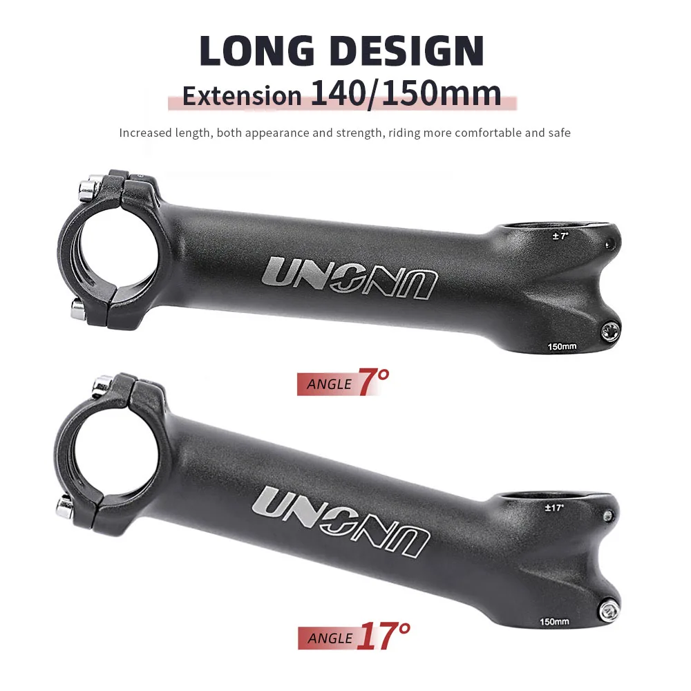 UNO Long Stem Mtb Power 140/150mm Bicycle Fork Stem Extension 7/17 Degree Handlebar Stem Riser Road Power Downstem For Bicycl
