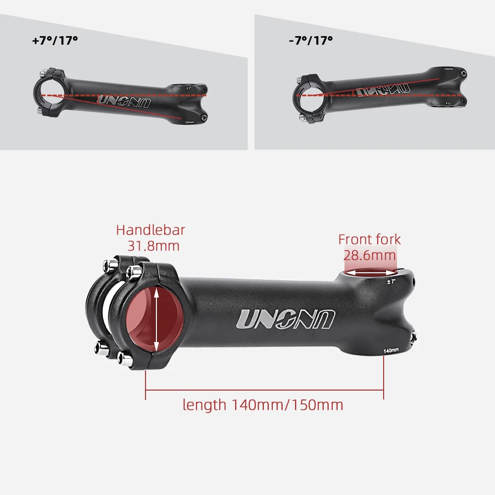 UNO Long Stem Mtb Power 140/150mm Bicycle Fork Stem Extension 7/17 Degree Handlebar Stem Riser Road Power Downstem For Bicycl
