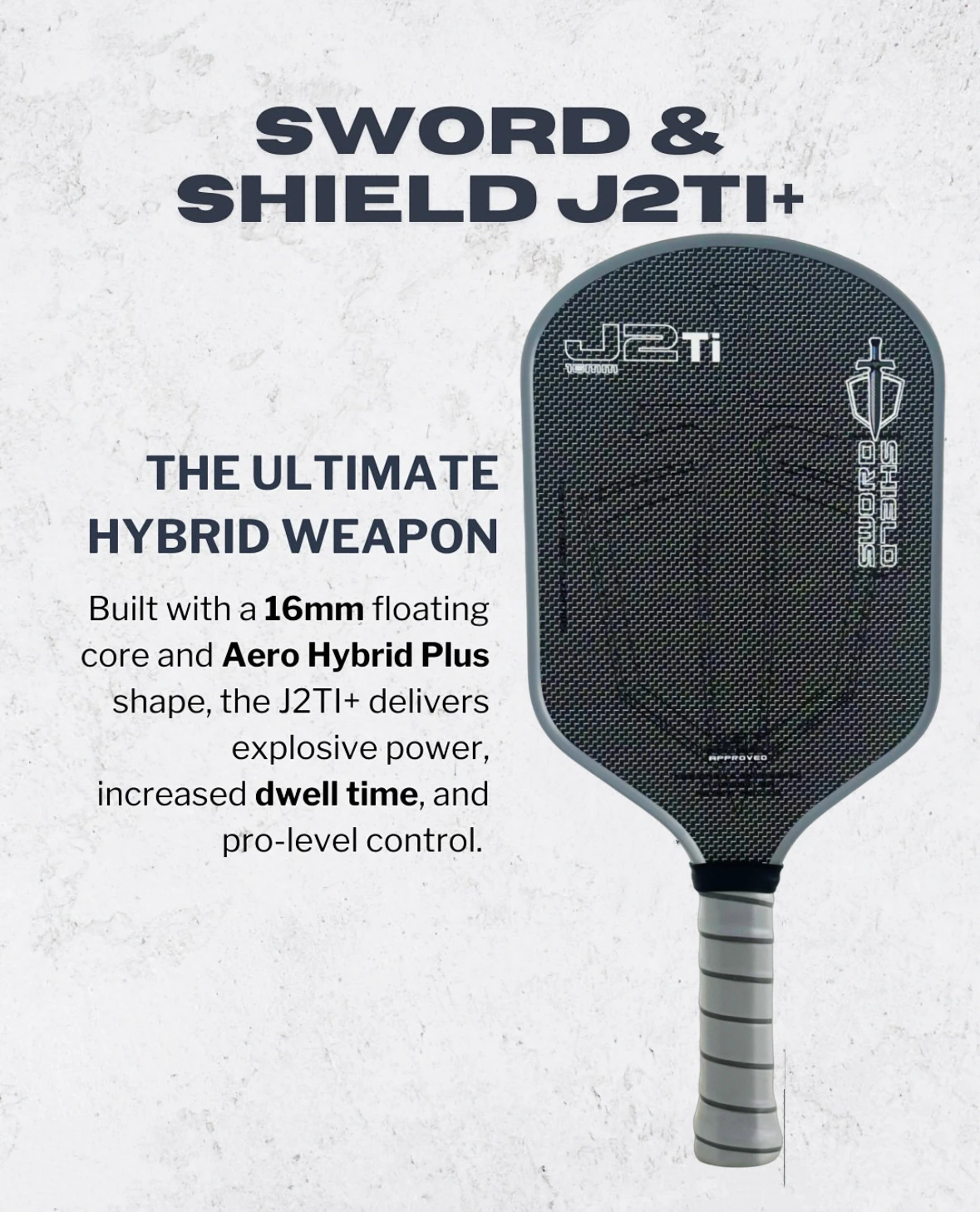 SWORD&SHIELD J2Ti Carbon Fiber, Pickleball Paddle, Polyester Carbon Weaved Face, Polymer Honeycomb Core 16MM, Large Sweet Spot
