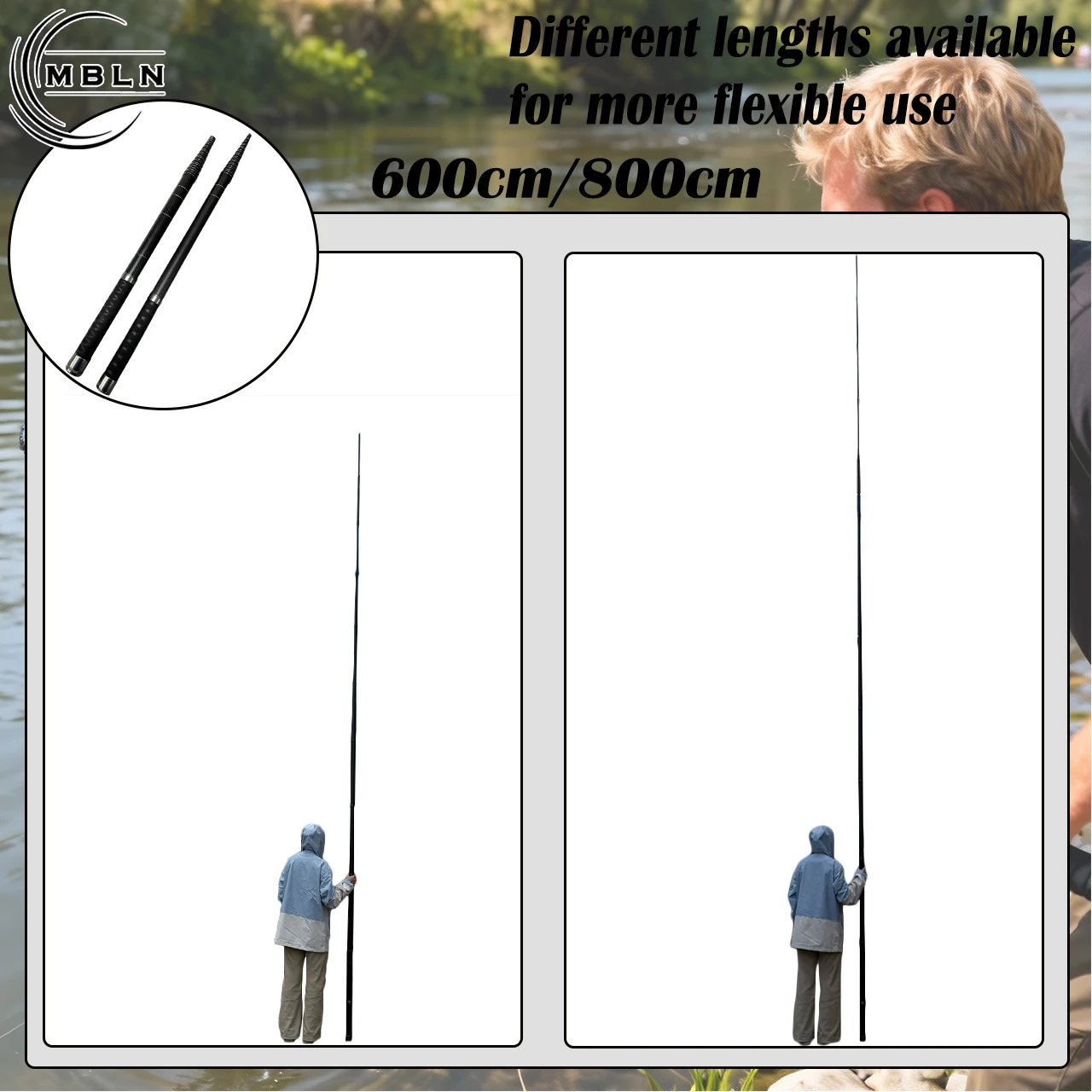 Carbon Fiber Telescopic Landing Net Pole, 6m/8m, Anti-Slip Handle, 8mm Universal Net Head, Ideal for Sea Fishing