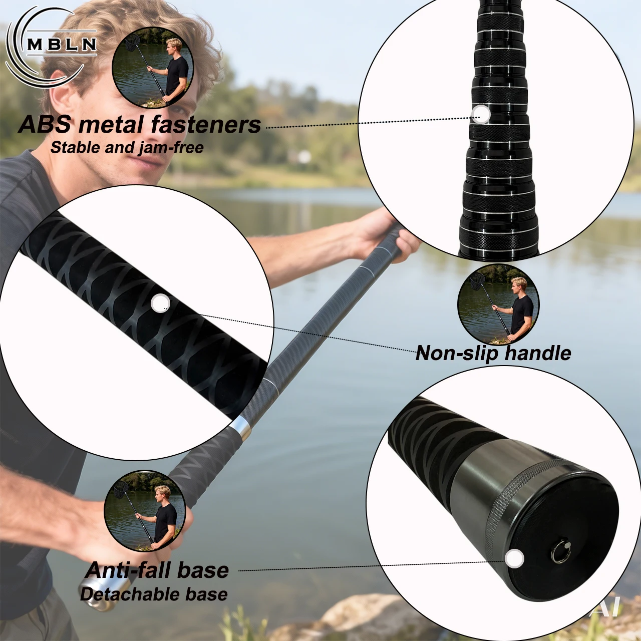 Carbon Fiber Telescopic Landing Net Pole, 6m/8m, Anti-Slip Handle, 8mm Universal Net Head, Ideal for Sea Fishing