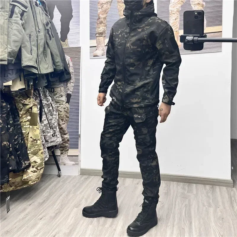 Sharkskin Soft-shell Tactical Jackets Camo Jacket Fleece Hooded Coat Manufacturers Trainning Hunting Clothes Outdoor Jacket
