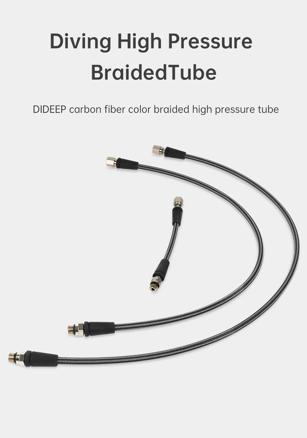 DIDEEP Diving Carbon Fiber Braided High Pressure Tube, Scuba Diving Residual Pressure Hose, Can Be Connected to Pressure Sensor