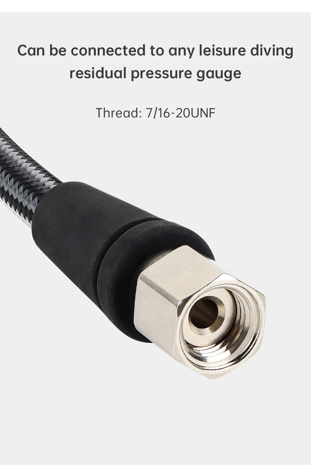 DIDEEP Diving Carbon Fiber Braided High Pressure Tube, Scuba Diving Residual Pressure Hose, Can Be Connected to Pressure Sensor