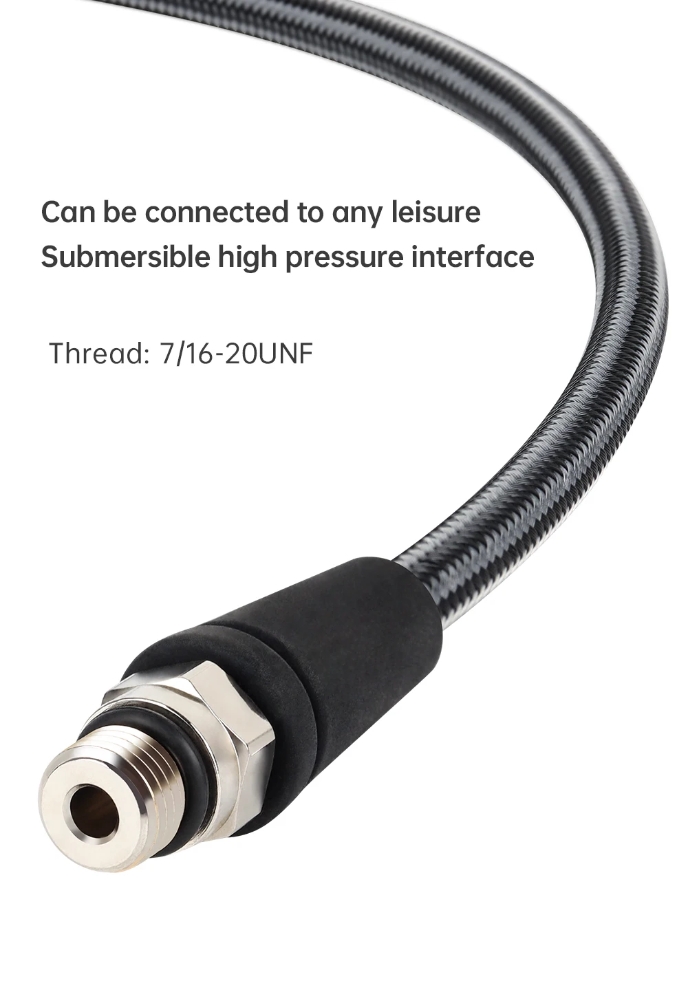 DIDEEP Diving Carbon Fiber Braided High Pressure Tube, Scuba Diving Residual Pressure Hose, Can Be Connected to Pressure Sensor