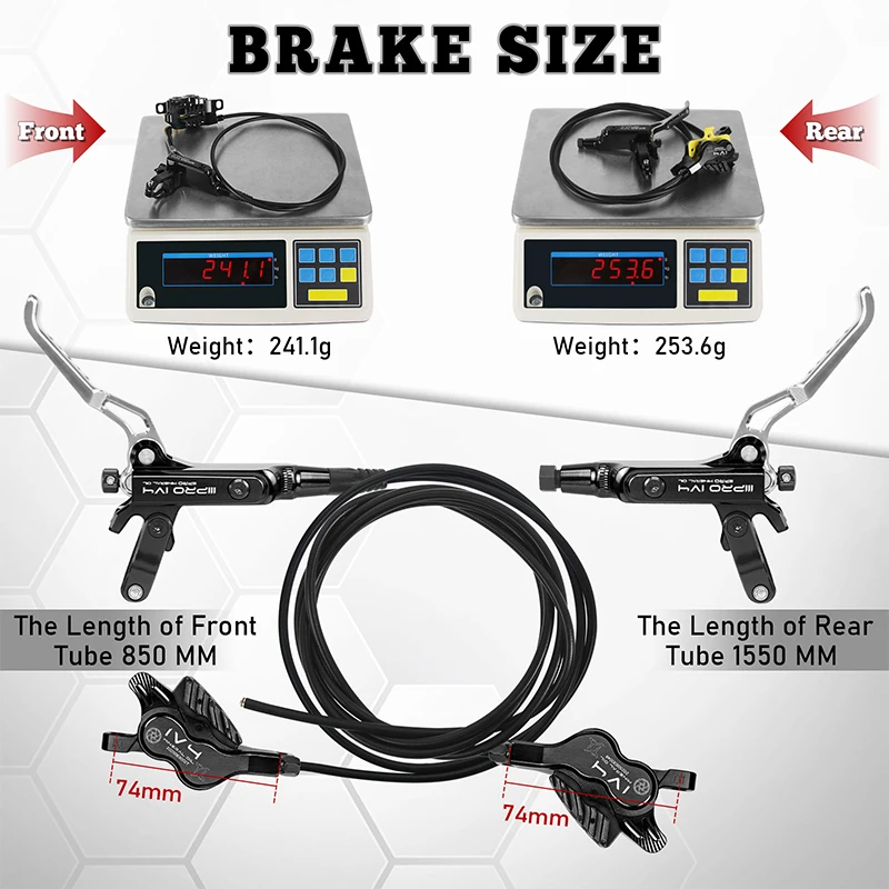 IIIPRO IV4 Bicycle Hydraulic Brakes Set 4 Piston Bike Hydraulic Disc Brake Set 160mm Road MTB Oil Pressure Brake Disc