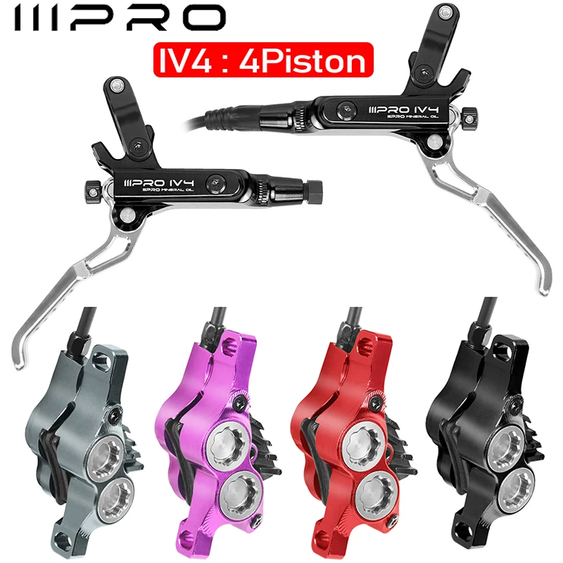 IIIPRO IV4 Bicycle Hydraulic Brakes Set 4 Piston Bike Hydraulic Disc Brake Set 160mm Road MTB Oil Pressure Brake Disc