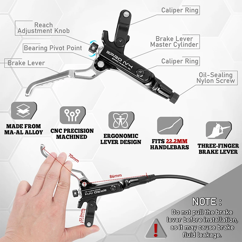 IIIPRO IV4 Bicycle Hydraulic Brakes Set 4 Piston Bike Hydraulic Disc Brake Set 160mm Road MTB Oil Pressure Brake Disc
