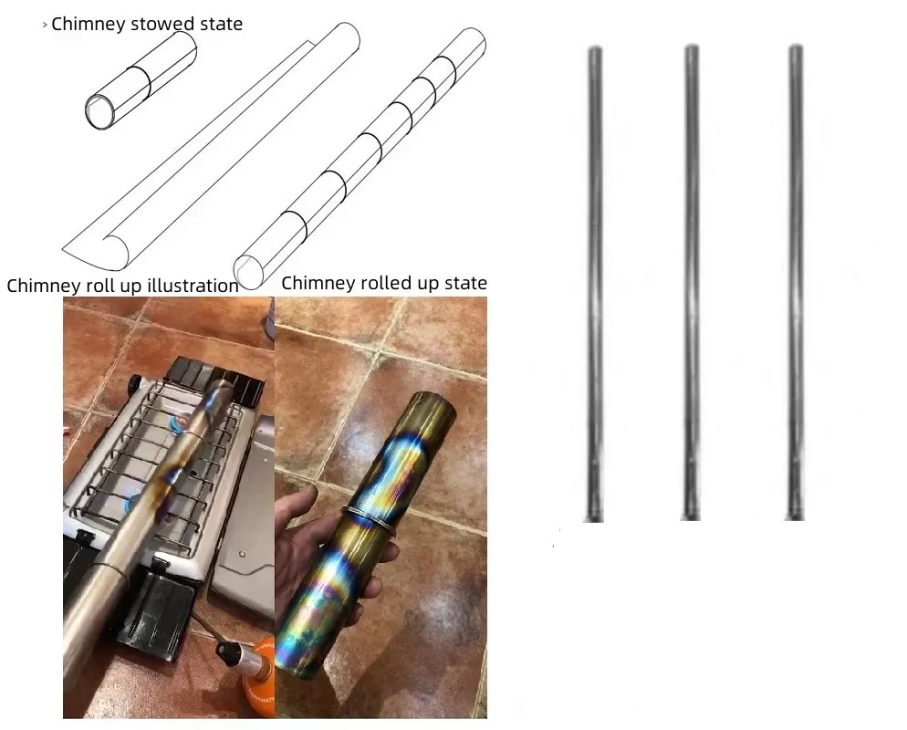 Portable 3m Titanium Chimney and SUS304 Chimney Cap Kit Tent Stove Accessories Outdoor Camping Wood Stove DIY Tube