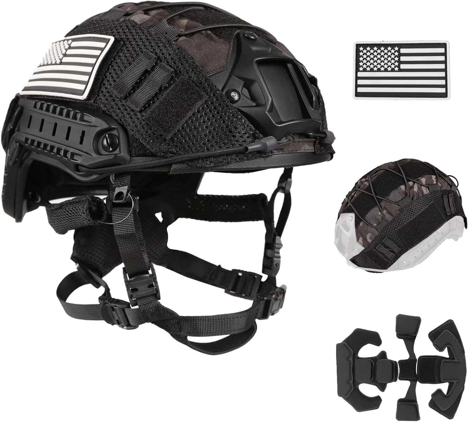 FAST Tactical Protective Helmet Adjustable Tactical Helmet with Battery Pouch & Cover for Airsoft, Cosplay, Military Gear