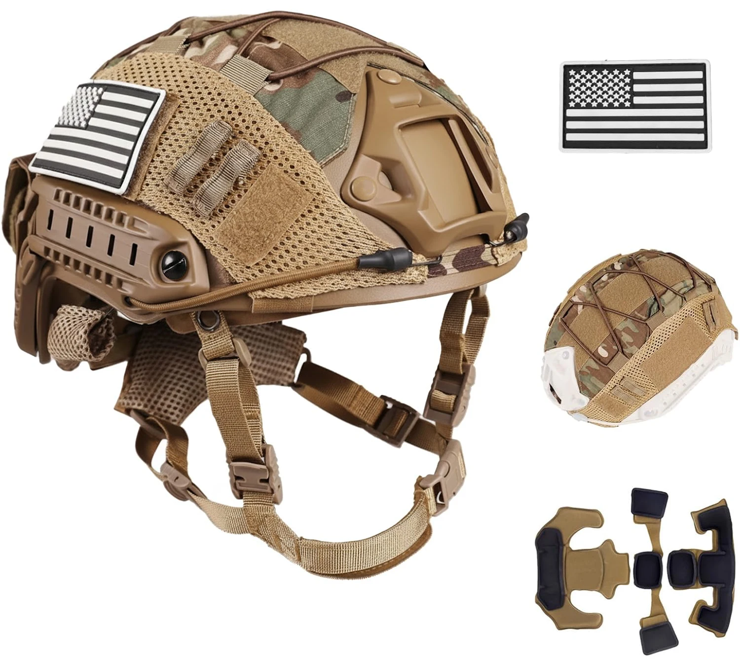 FAST Tactical Protective Helmet Adjustable Tactical Helmet with Battery Pouch & Cover for Airsoft, Cosplay, Military Gear