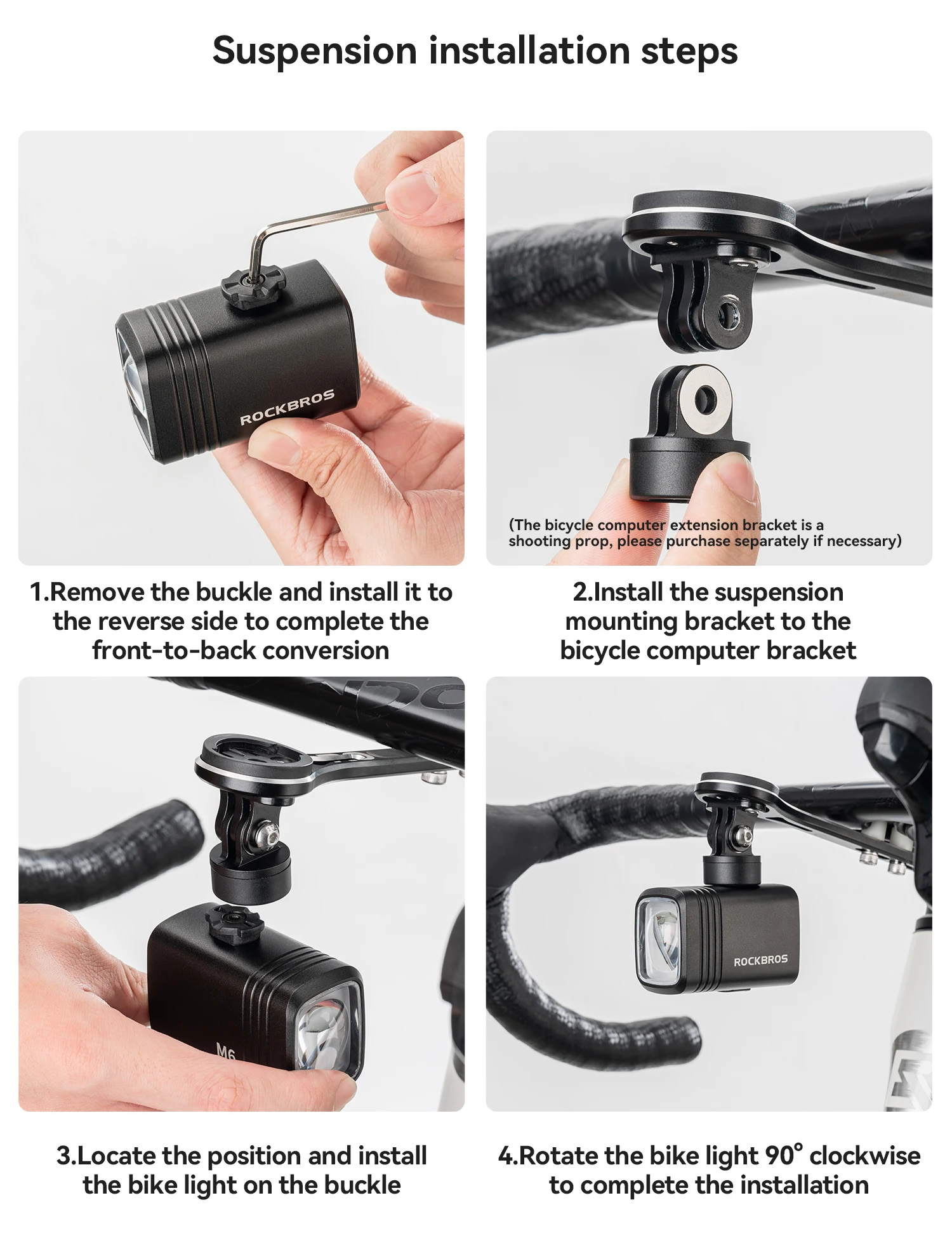 ROCKBROS 1000LM Bicycle Front Hanging Light Bike Headlight Cut-off Line Intelligent Power Display Screen High Brightness Light