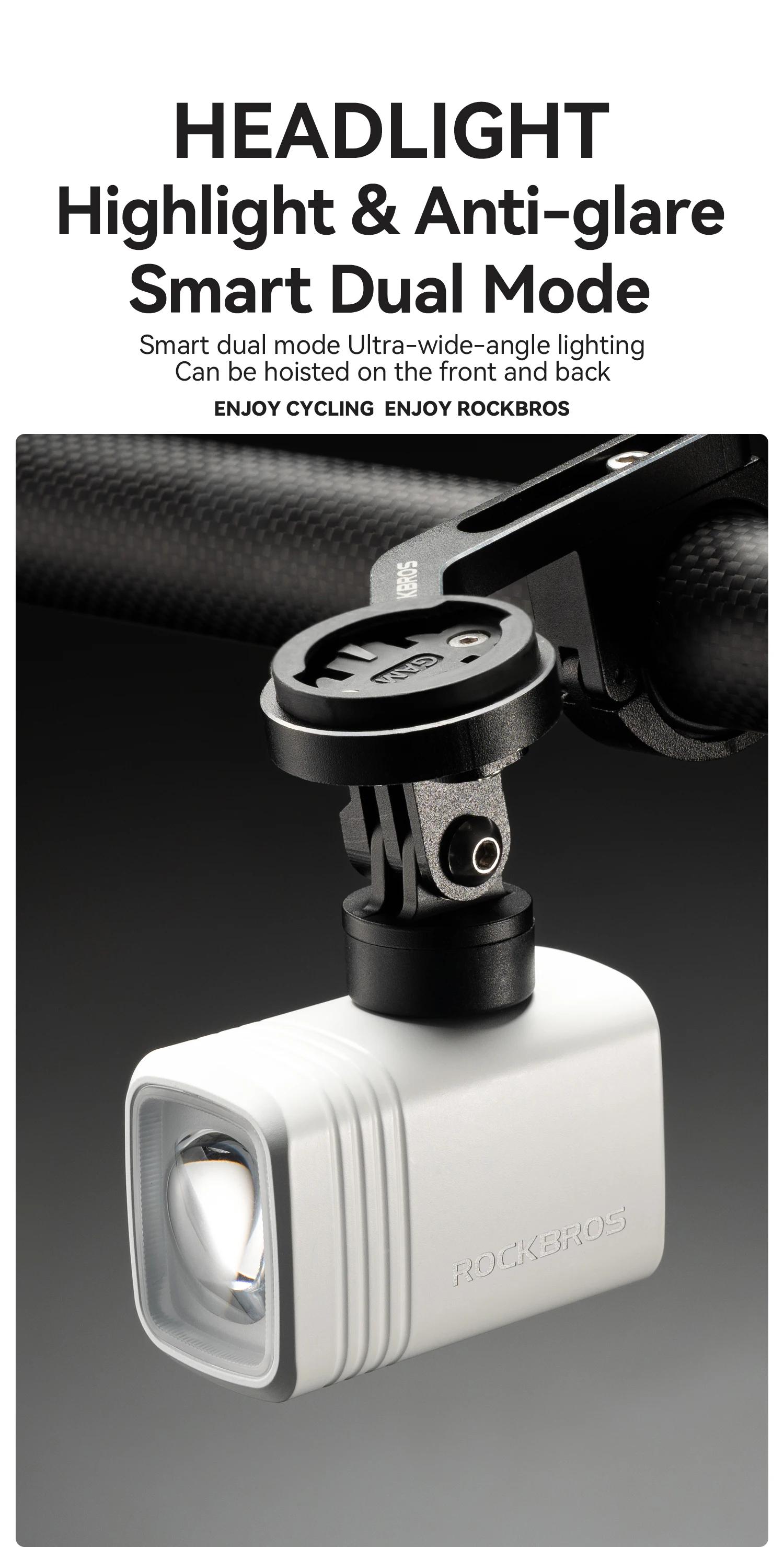 ROCKBROS 1000LM Bicycle Front Hanging Light Bike Headlight Cut-off Line Intelligent Power Display Screen High Brightness Light