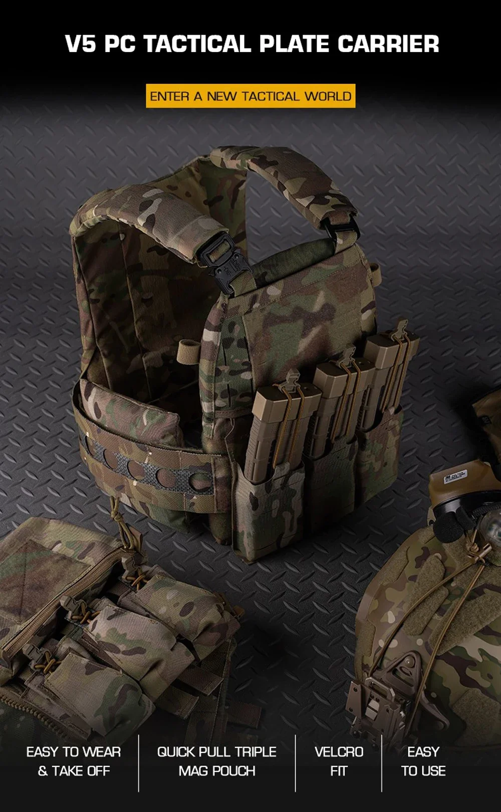 FCPC V5 Style Tactical Plate Carrier Vest – MOLLE Modular Hunting & Airsoft Vest with Back Panel Utility Pouch