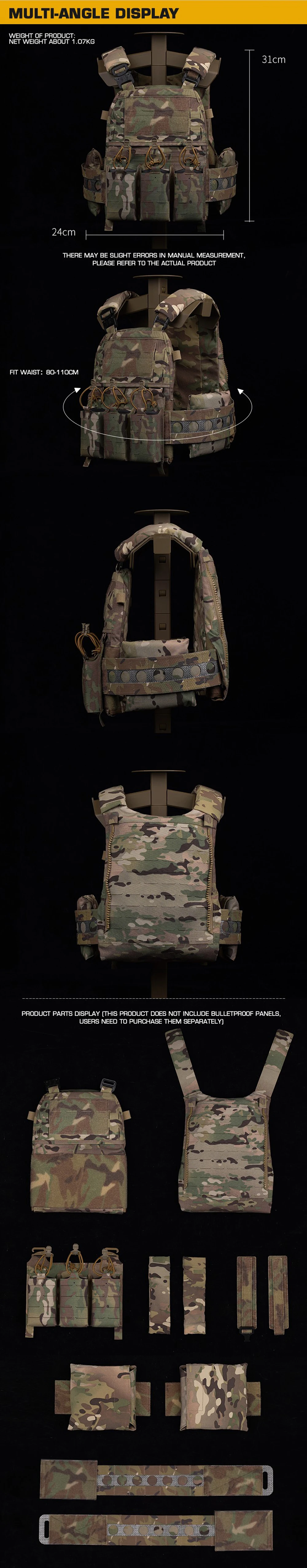 FCPC V5 Style Tactical Plate Carrier Vest – MOLLE Modular Hunting & Airsoft Vest with Back Panel Utility Pouch