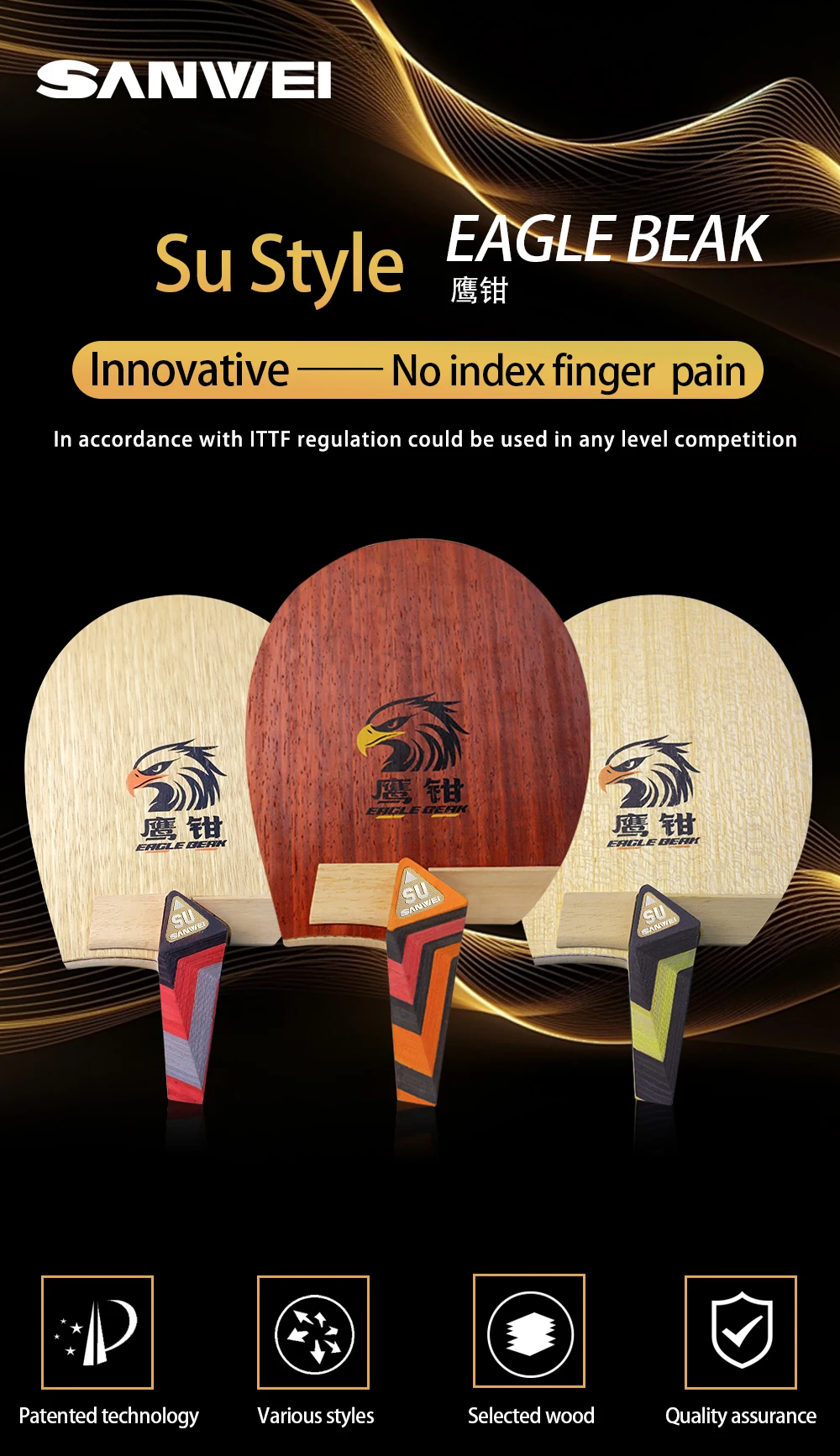 Original SANWEI Table Tennis Blade Su Style Eagle Beak SU-YS1 Penhold Racket Ping Pong Blade Professional Paddles