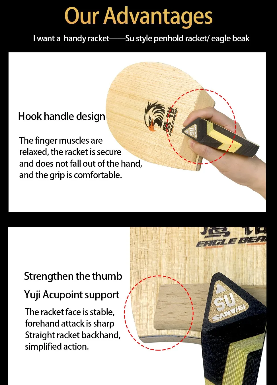 Original SANWEI Table Tennis Blade Su Style Eagle Beak SU-YS1 Penhold Racket Ping Pong Blade Professional Paddles