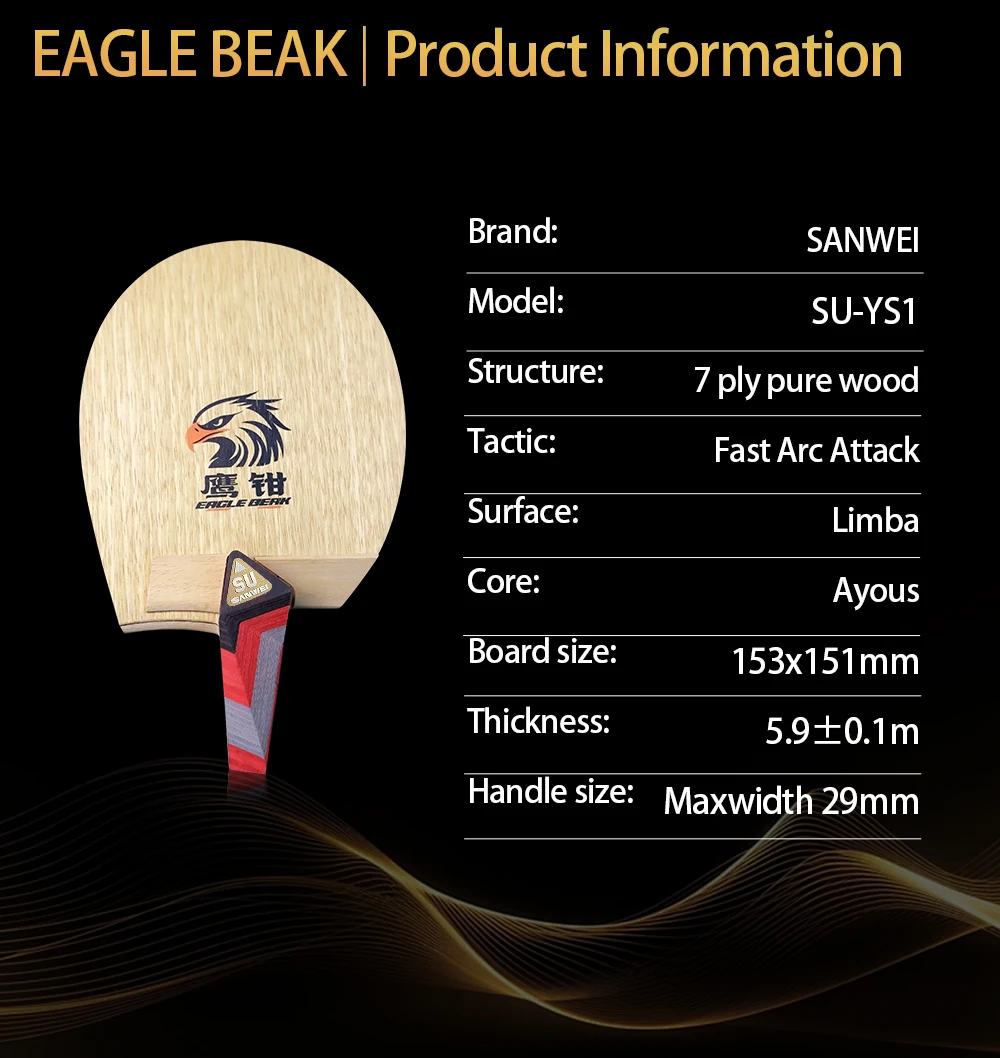 Original SANWEI Table Tennis Blade Su Style Eagle Beak SU-YS1 Penhold Racket Ping Pong Blade Professional Paddles