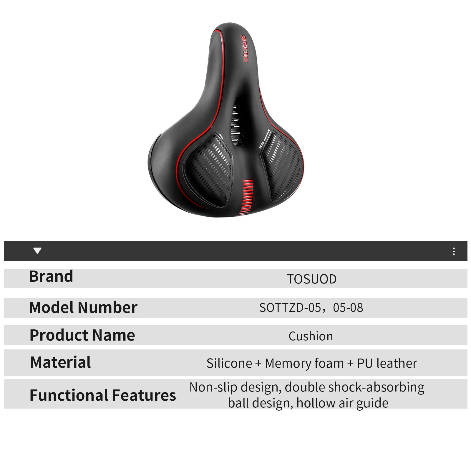 TOSUOD Bicycle Saddle Thicken PU Soft Racing Breathable Rainproof Seat for MTB Road Bike Ergonomic Comfortable Cushion