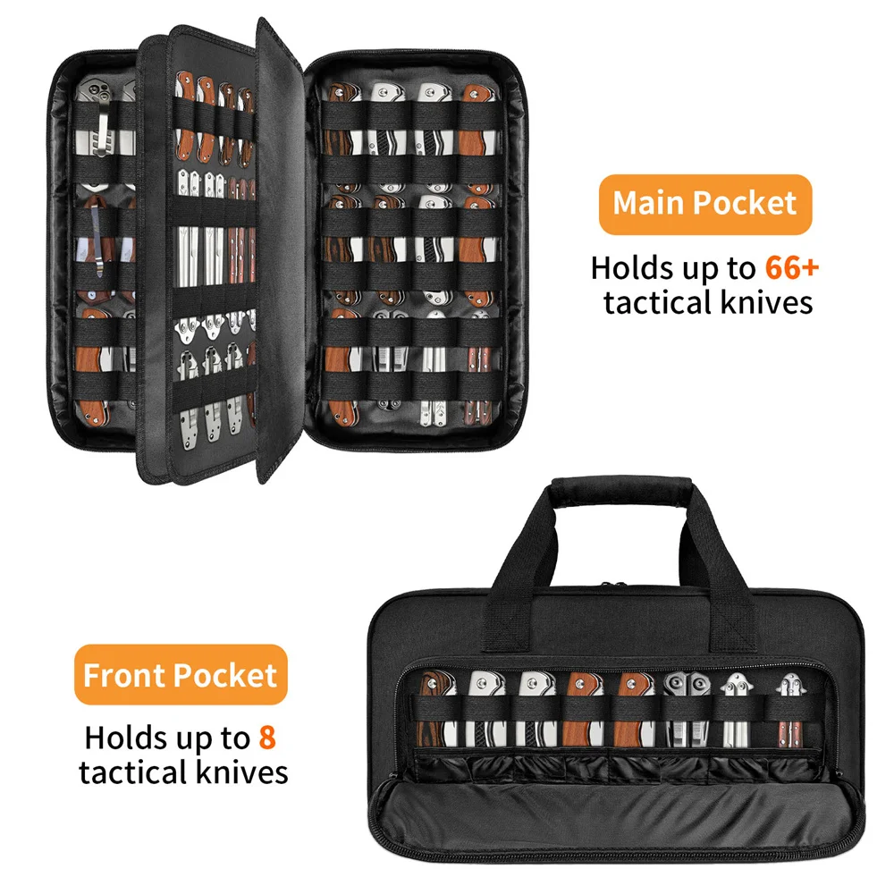 Tactical Knife Storage Bag Knives Display Bag 74+ Pocket Knife Organizer Soft Storage Case with 3 Different Size Slots