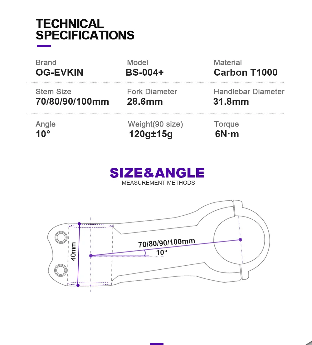 OG-EVKIN BS-004 Pro+ Carbon Fiber Stem 10 Degree 31.8MM Titanium Road Bike Stem Positive and Negative Cycling MTB Bicycle Parts