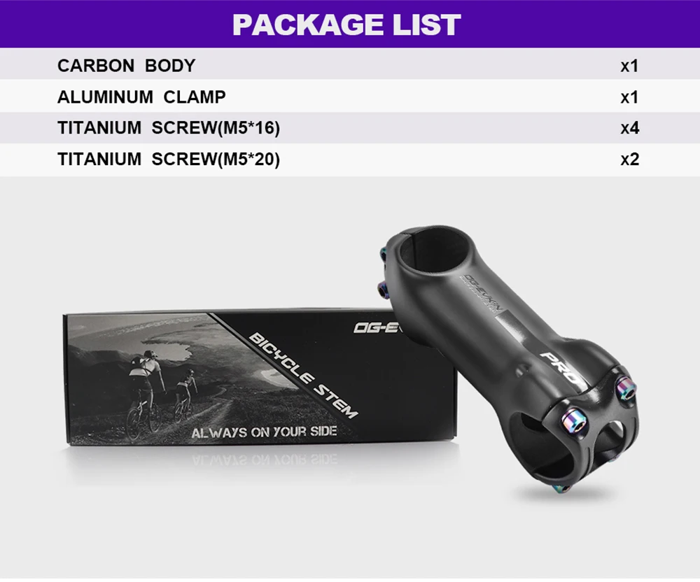 OG-EVKIN BS-004 Pro+ Carbon Fiber Stem 10 Degree 31.8MM Titanium Road Bike Stem Positive and Negative Cycling MTB Bicycle Parts