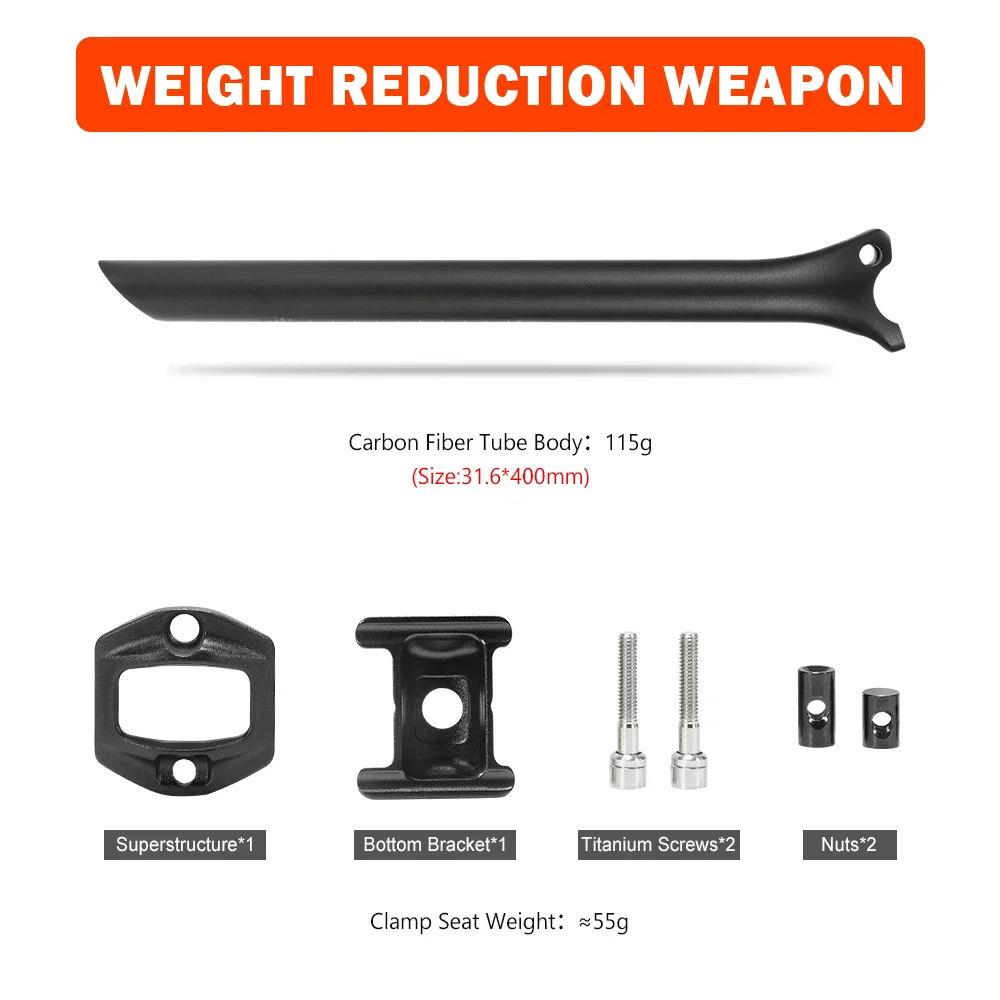 TOSEEK C70 T800 Carbon Fibre Seatpost Bike Seat Post MTB Road Bicycle Seat Tube Parts 27.2/31.6*350/400mm Titanium Screws