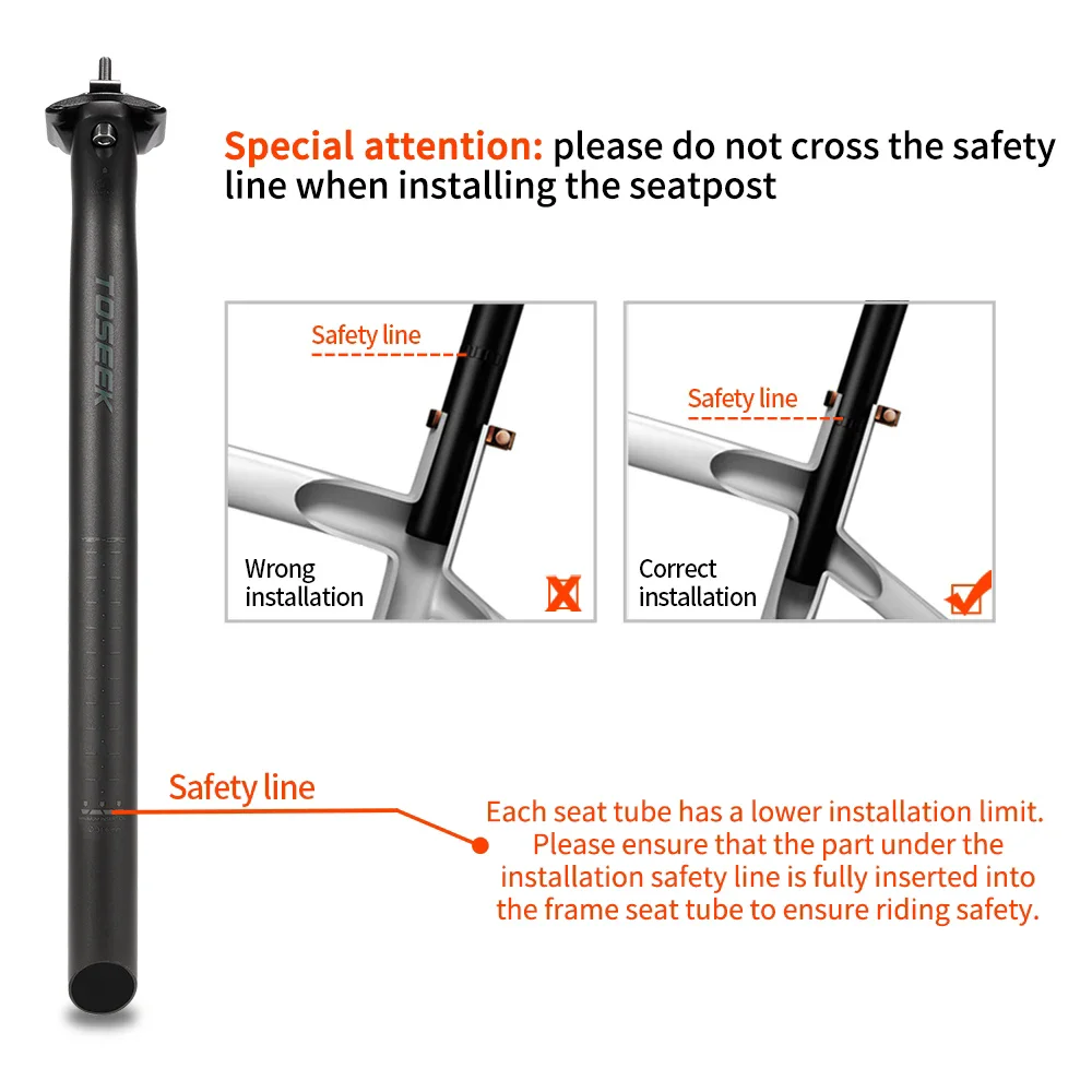 TOSEEK C70 T800 Carbon Fibre Seatpost Bike Seat Post MTB Road Bicycle Seat Tube Parts 27.2/31.6*350/400mm Titanium Screws