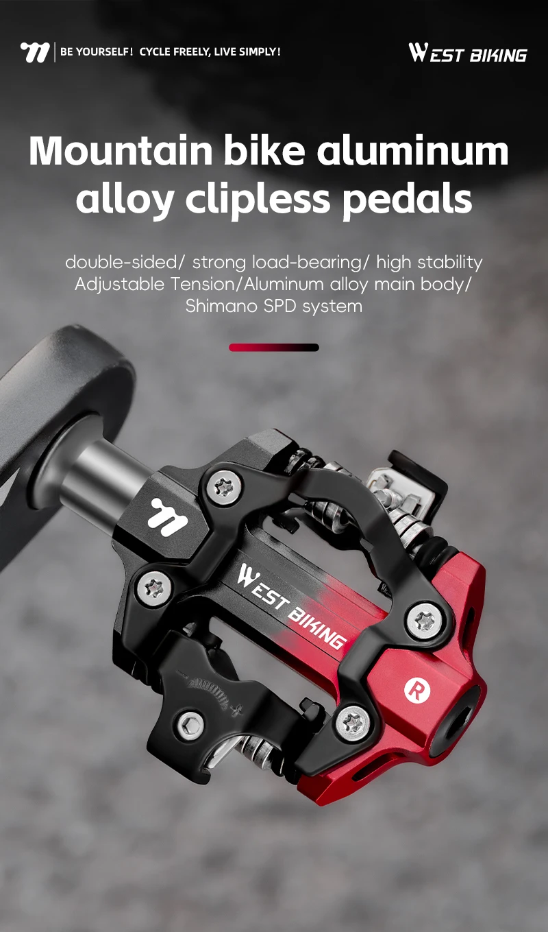 WEST BIKING 3 Bearing Bicycle Lock Pedal Waterproof Aluminum Alloy Clipless Bike Pedals SPD System Professional Cycling Pedal