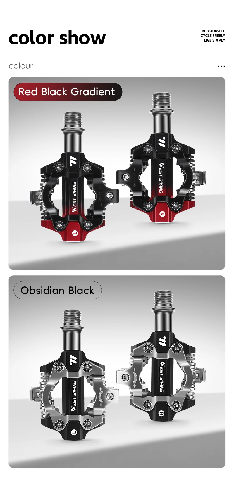 WEST BIKING 3 Bearing Bicycle Lock Pedal Waterproof Aluminum Alloy Clipless Bike Pedals SPD System Professional Cycling Pedal