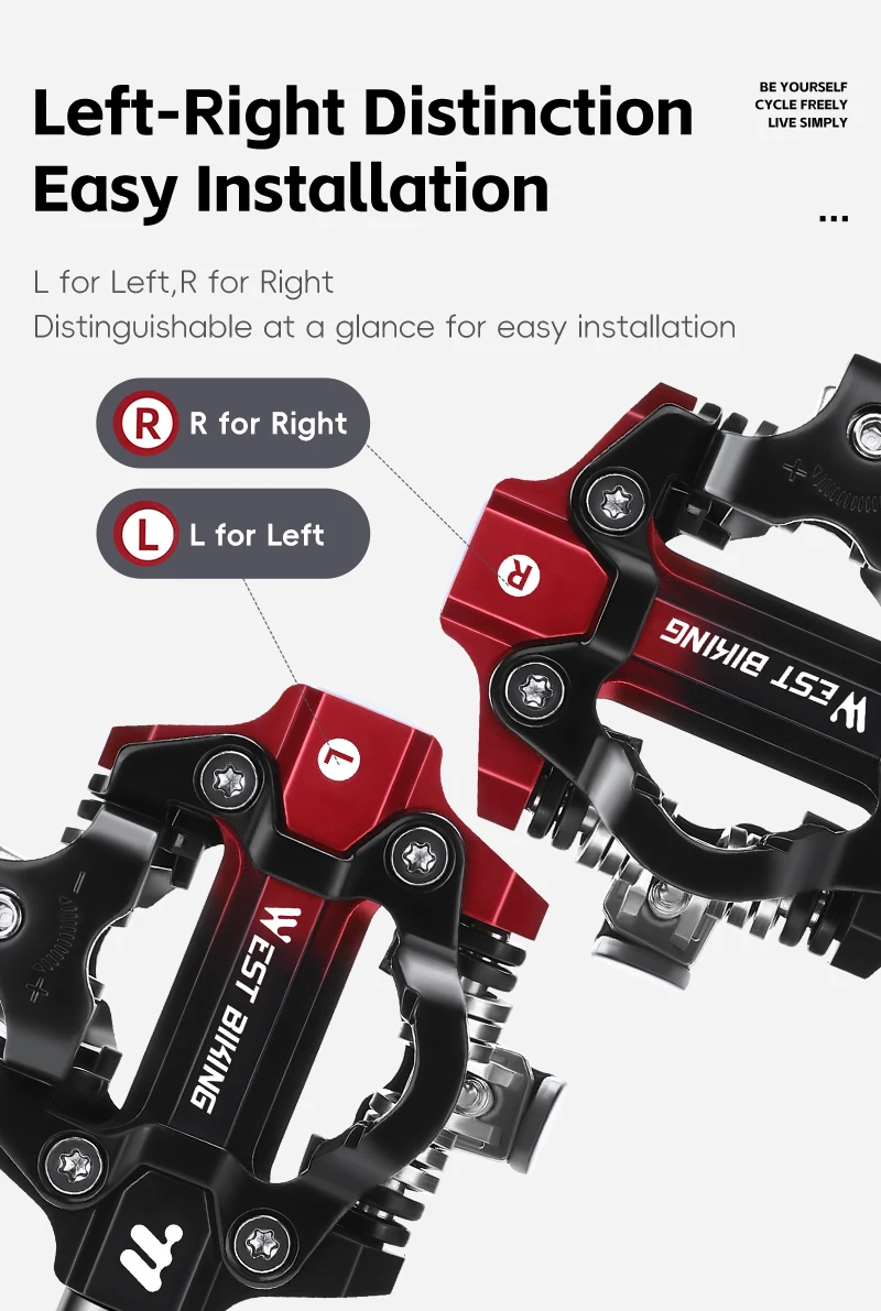 WEST BIKING 3 Bearing Bicycle Lock Pedal Waterproof Aluminum Alloy Clipless Bike Pedals SPD System Professional Cycling Pedal