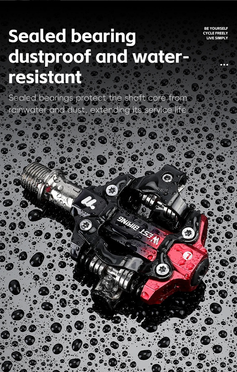 WEST BIKING 3 Bearing Bicycle Lock Pedal Waterproof Aluminum Alloy Clipless Bike Pedals SPD System Professional Cycling Pedal