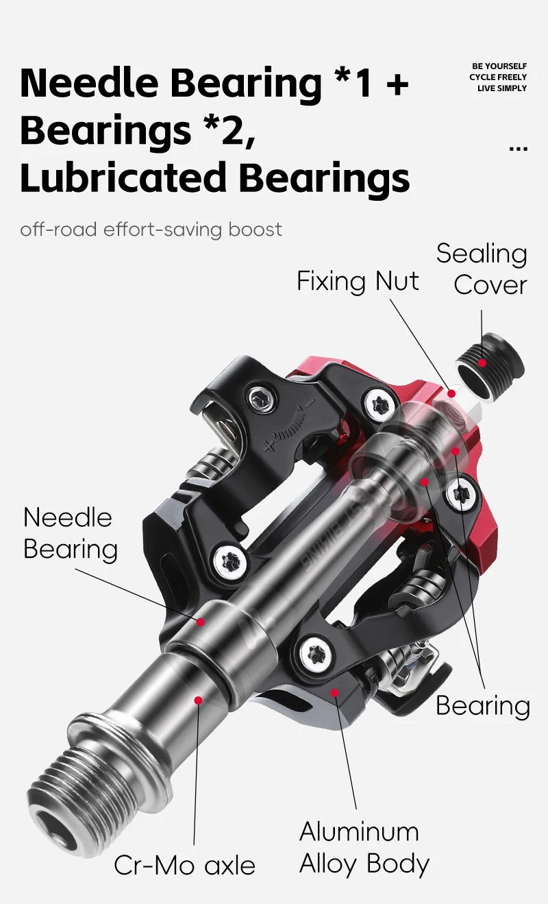 WEST BIKING 3 Bearing Bicycle Lock Pedal Waterproof Aluminum Alloy Clipless Bike Pedals SPD System Professional Cycling Pedal