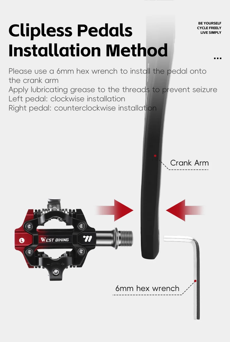 WEST BIKING 3 Bearing Bicycle Lock Pedal Waterproof Aluminum Alloy Clipless Bike Pedals SPD System Professional Cycling Pedal