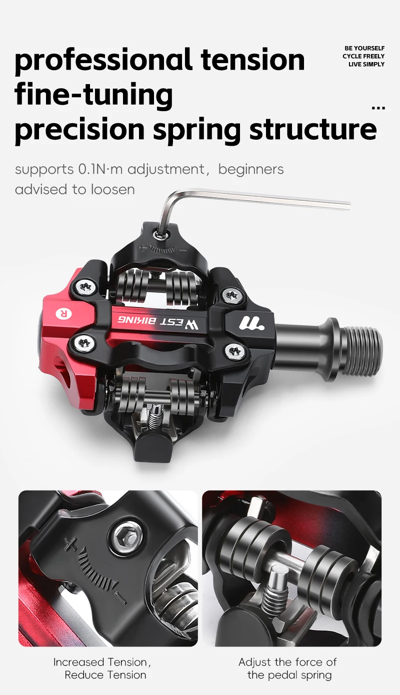 WEST BIKING 3 Bearing Bicycle Lock Pedal Waterproof Aluminum Alloy Clipless Bike Pedals SPD System Professional Cycling Pedal