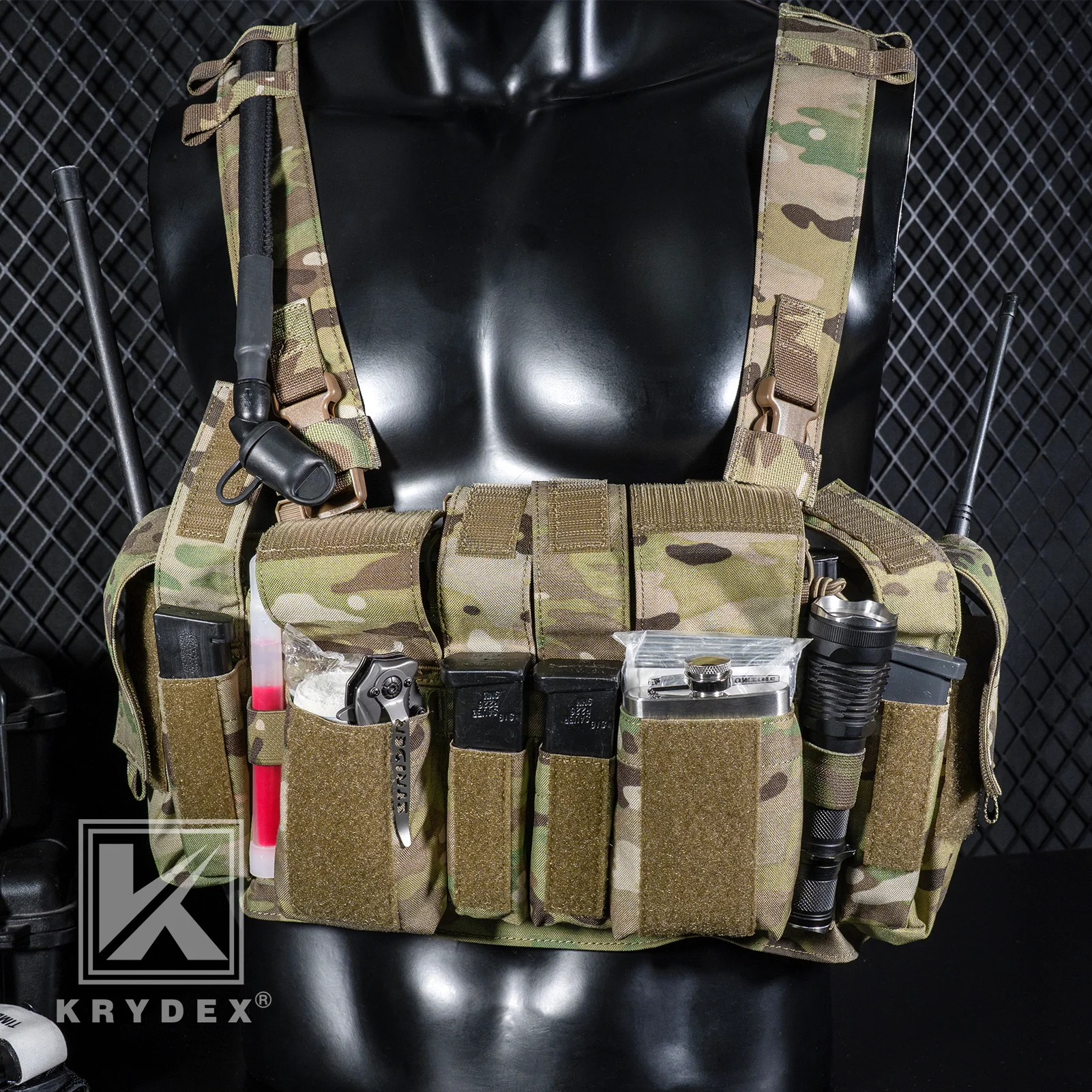 KRYDEX 500D Tactical Chest Rig UW Gen IV Low Profile Rigs Carrier With GP Pouch Multifunction Pockets H Harness