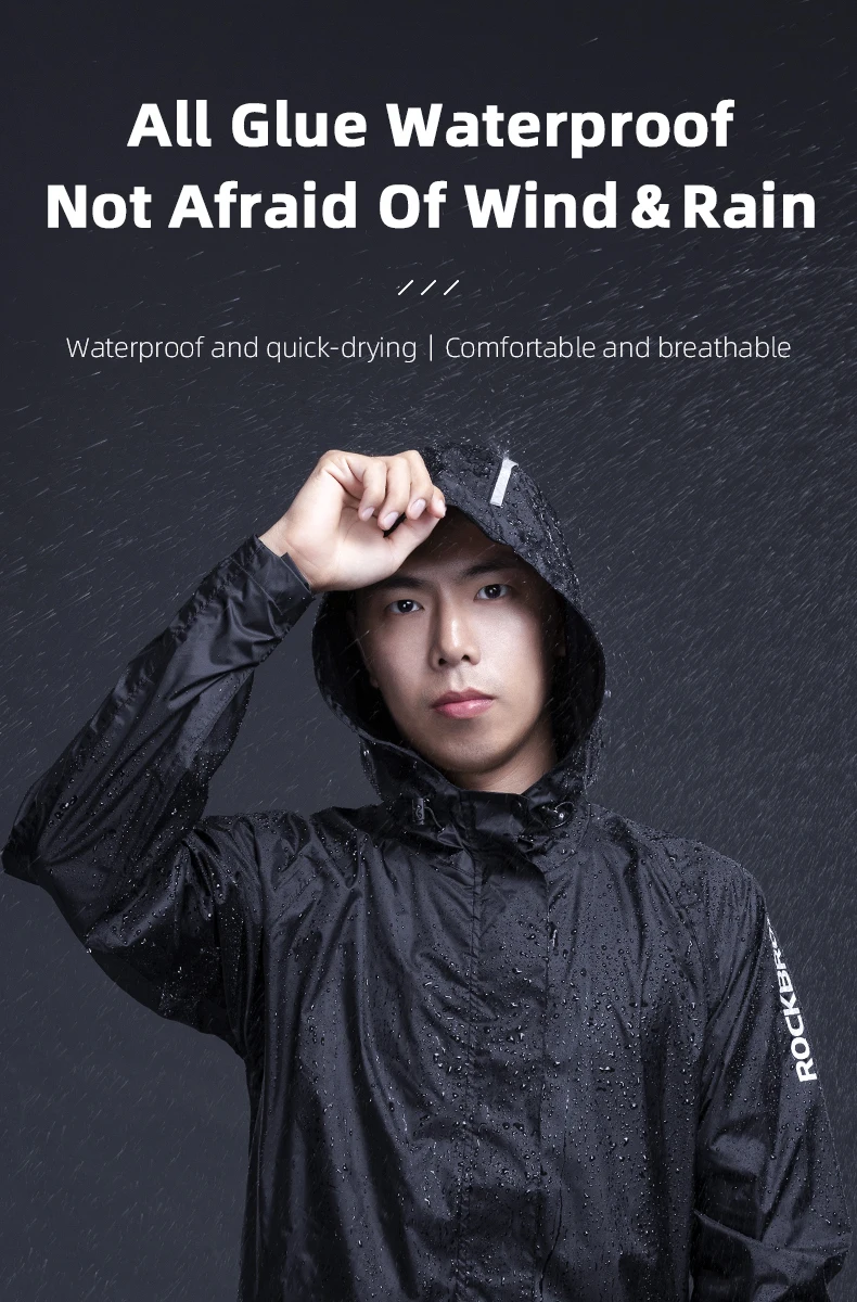 ROCKBROS Waterproof Cycling Rain Coat Men Breathable Windproof Reflective Hooded Raincoat Outdoor Sport Windbreaker Jacket