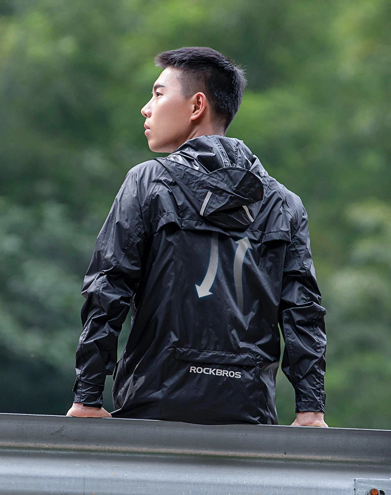 ROCKBROS Waterproof Cycling Rain Coat Men Breathable Windproof Reflective Hooded Raincoat Outdoor Sport Windbreaker Jacket