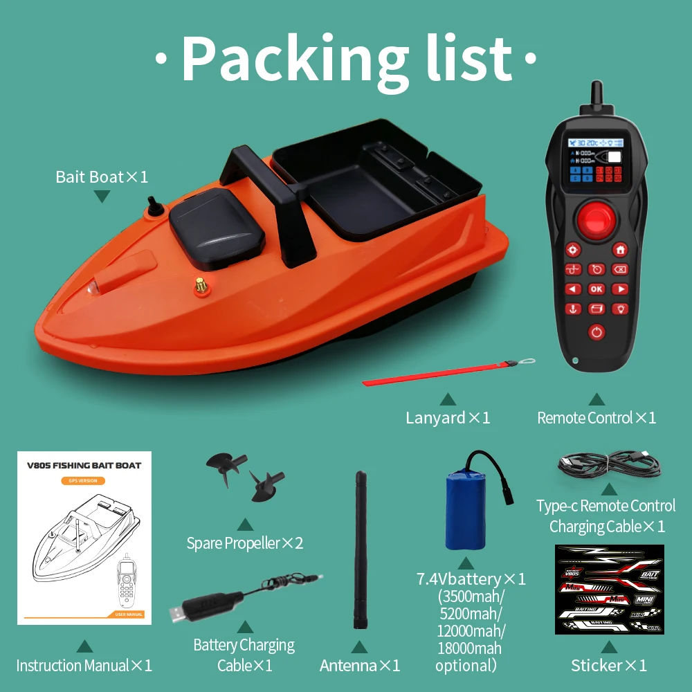 MBLN Mini GPS Bait Boat – 24 Waypoints, Beidou/GPS Navigation, Auto Return, Cruise Control, Quiet Dual Motor, Water Temp Sensor