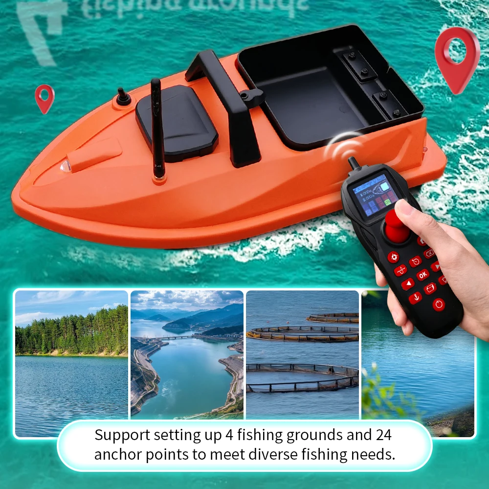 MBLN Mini GPS Bait Boat – 24 Waypoints, Beidou/GPS Navigation, Auto Return, Cruise Control, Quiet Dual Motor, Water Temp Sensor