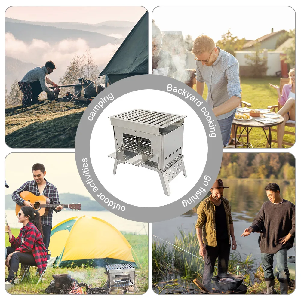 Foldable Camping Wood Stove Portable Folding Firewood Furnace Ultralight Multifunction for Fishing Hiking Survival Cookware Tool