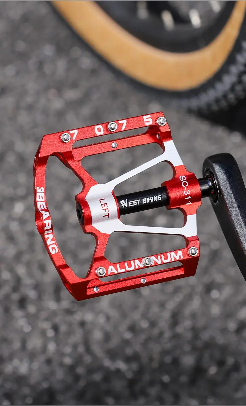 WEST BIKING Ultralight Cycling Pedals 3 Bearing MTB Road Bike 7075 Aluminum Alloy Non-slip Flat Pedal Multicolor Cycling Parts
