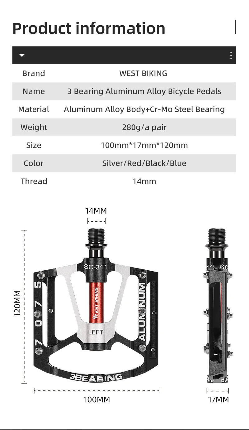 WEST BIKING Ultralight Cycling Pedals 3 Bearing MTB Road Bike 7075 Aluminum Alloy Non-slip Flat Pedal Multicolor Cycling Parts
